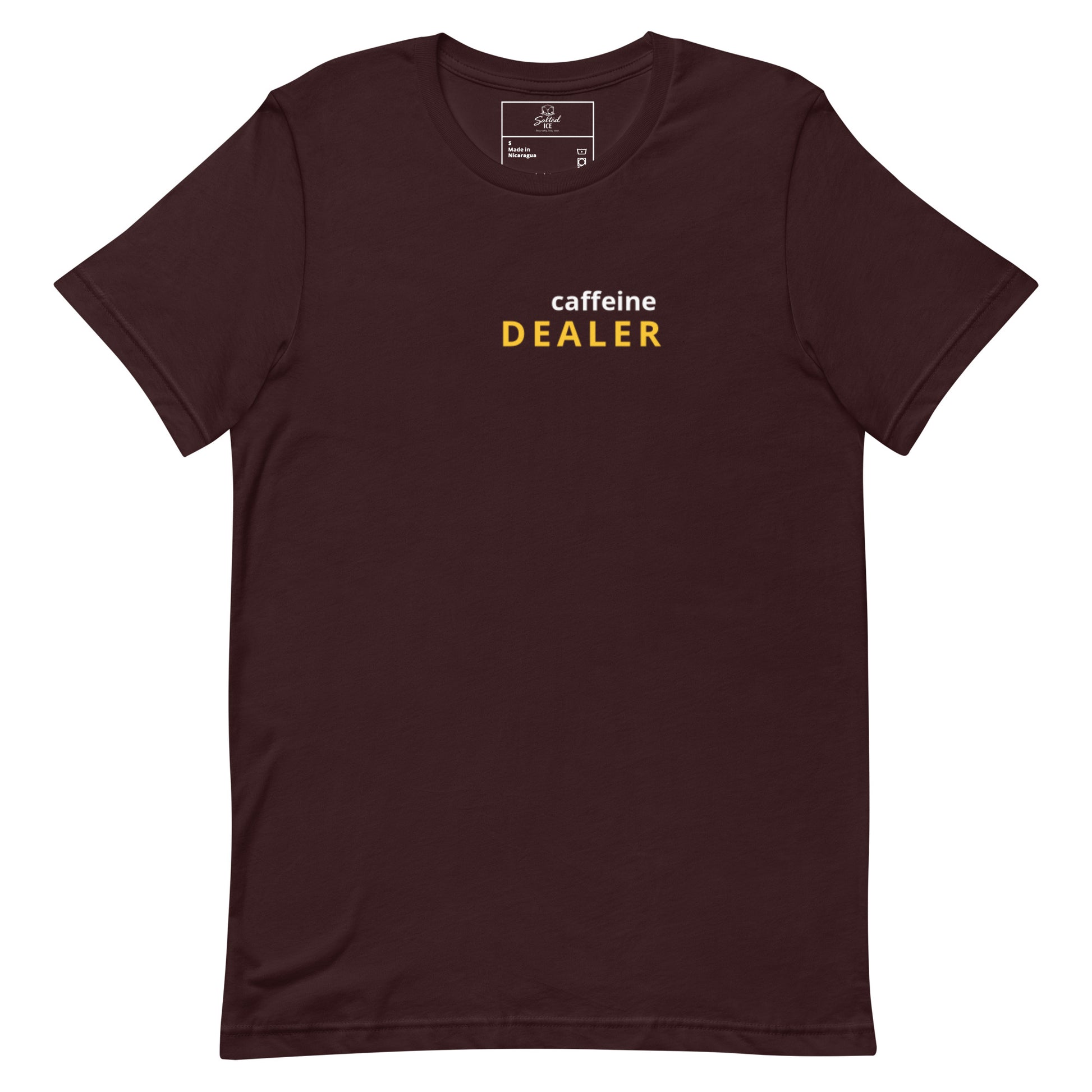 Caffeine Dealer t-shirt, funny coffee lover tee with minimal streetwear graphic design