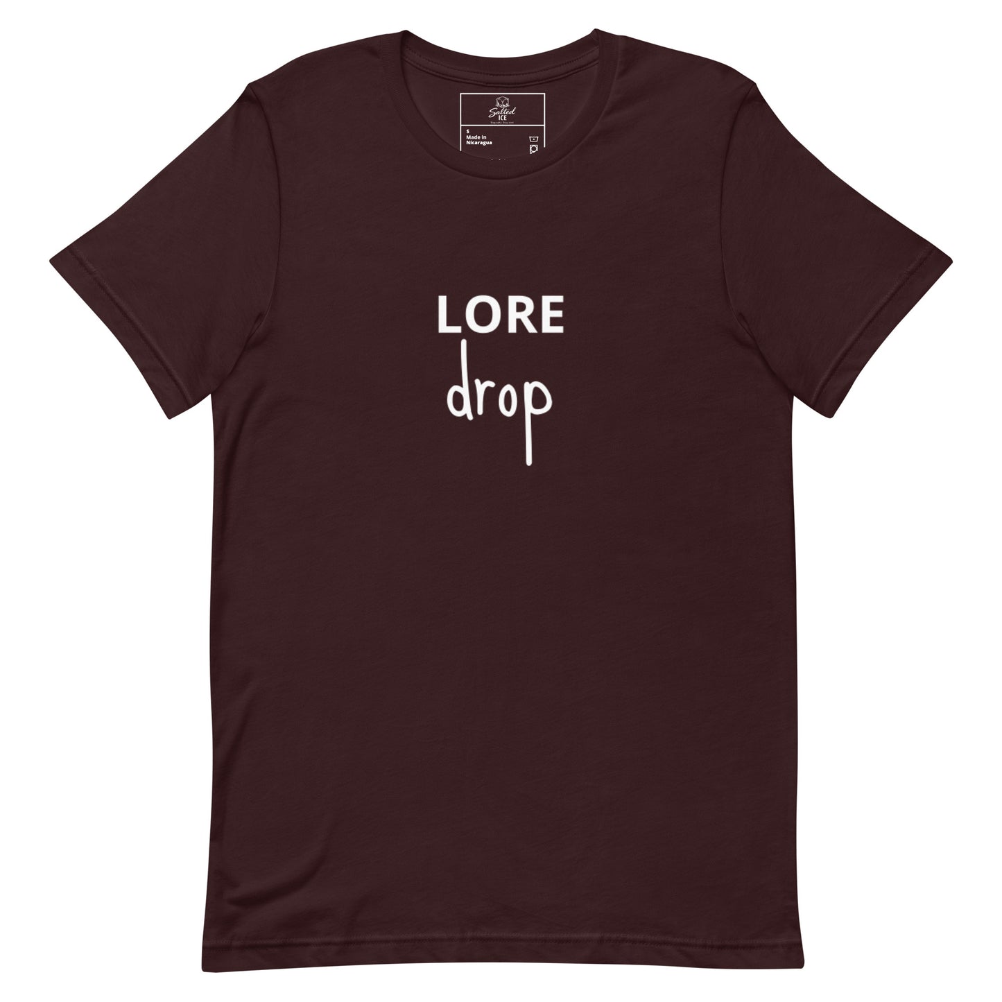 lore drop t-shirt, trendy streetwear graphic tee with viral meme design